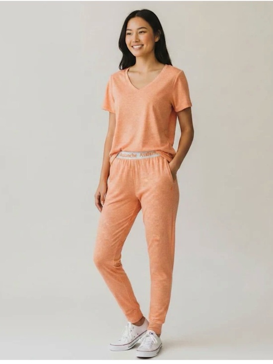 Avalanche Other - Avalanche V-Neck Short Sleeve Top & Jogger Sleep Set Tangerine Size M